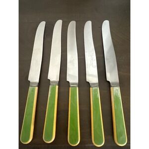 Wm. A. Rogers Vintage Stainless Steel Dinner Knives Green Cream Handle Set of 5